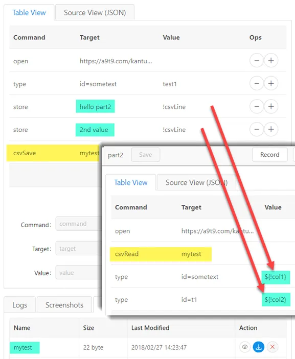 Use global variables or CSV files to persist data