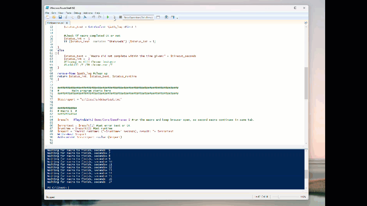 Run macro in side panel from command line